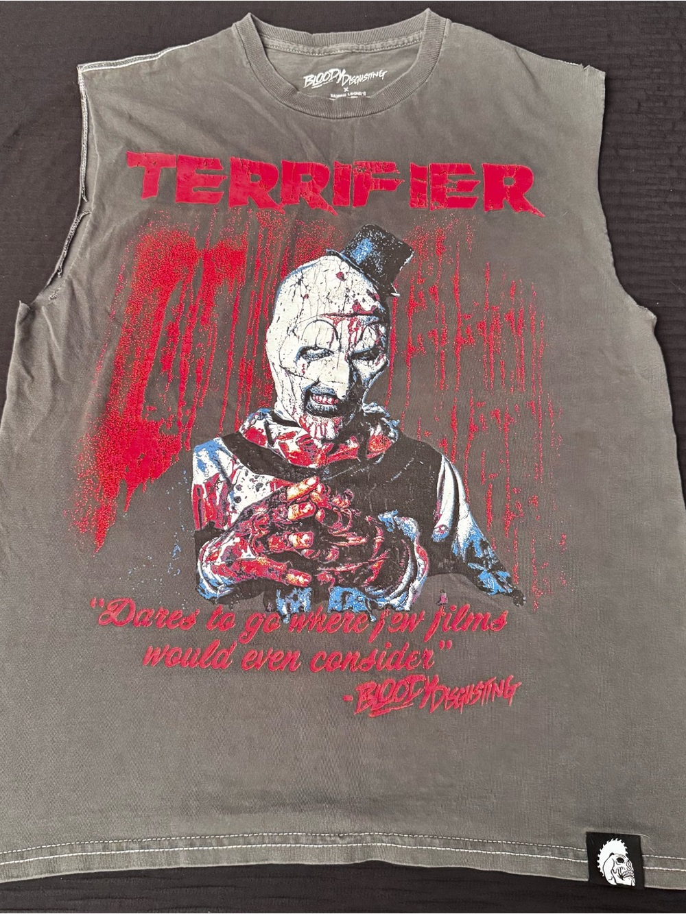 Bloody Disgusting x Terrifier Art the Clown colab Cut-off T Shirt Size Small